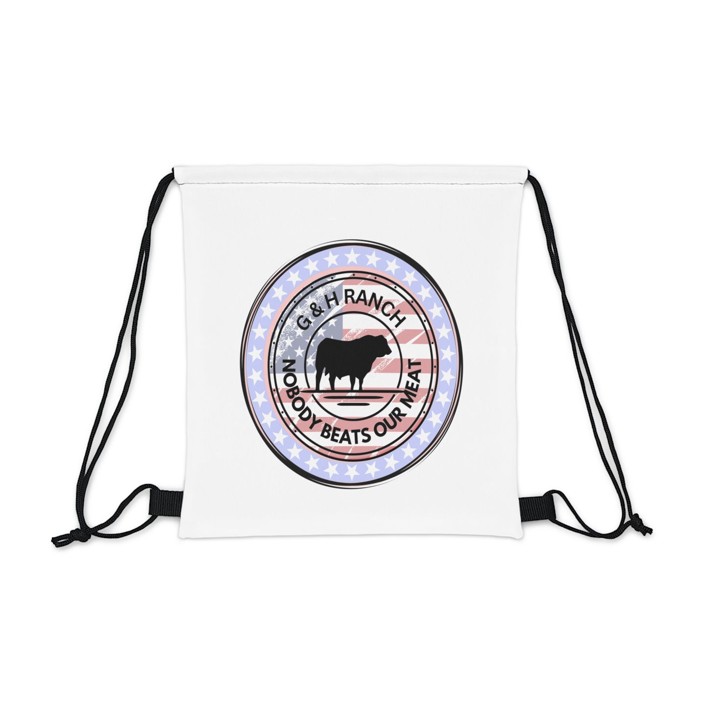 Patriotic G & H Ranch "Nobody beats our meat" Outdoor Drawstring Bag