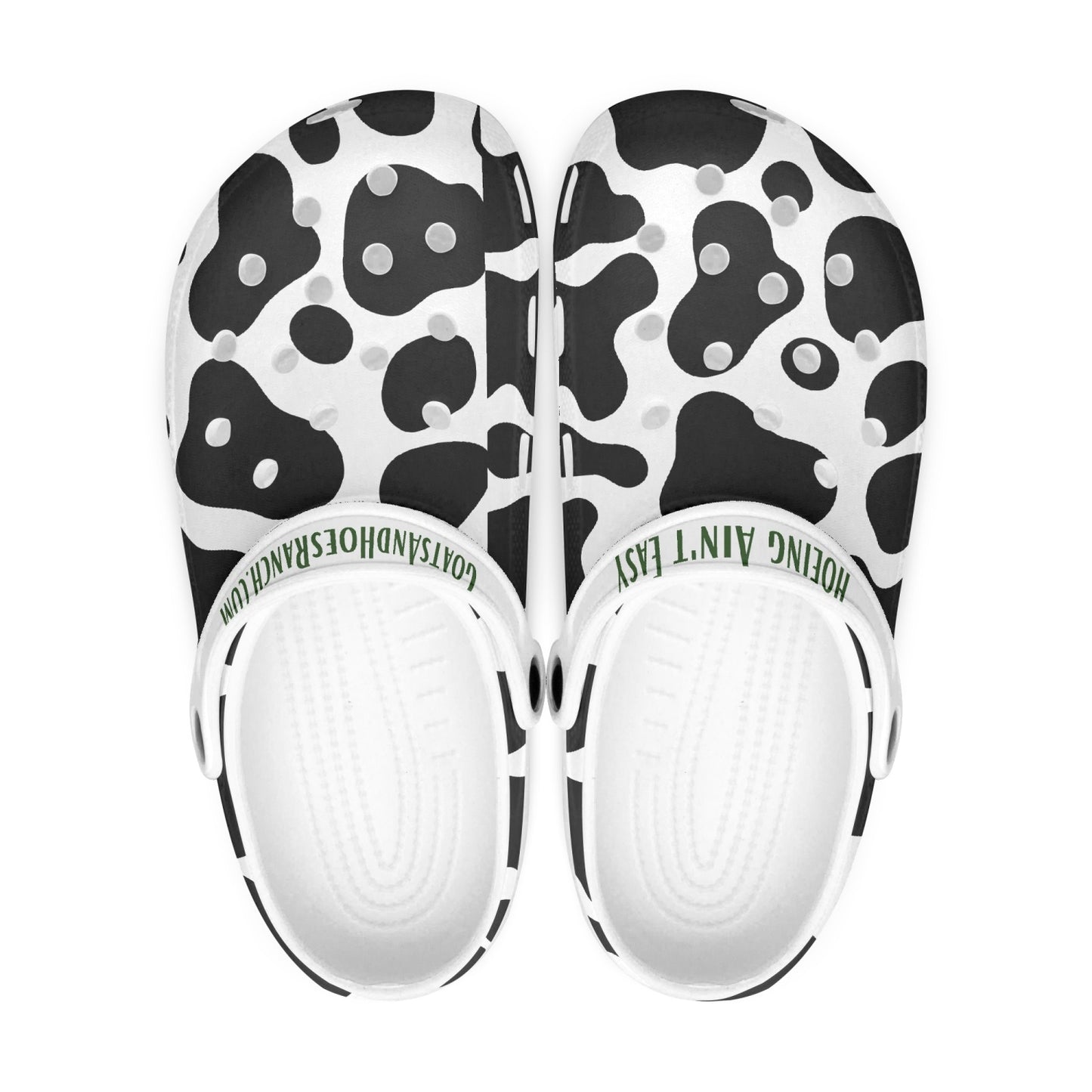 Cow Print Hoeing Ain't Easy Clogs