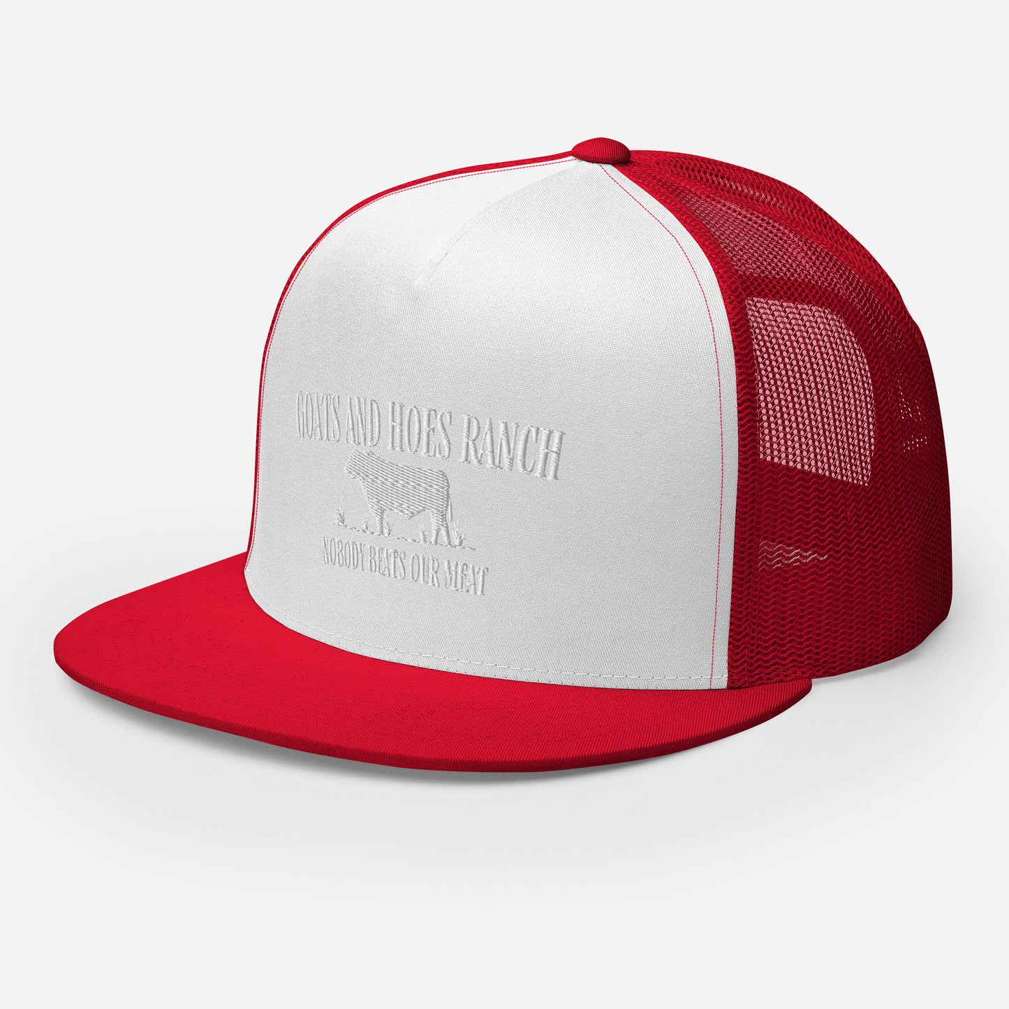 Funny Farming Goats & Hoes Ranch Trucker Cap "Nobody Beats our Meat"