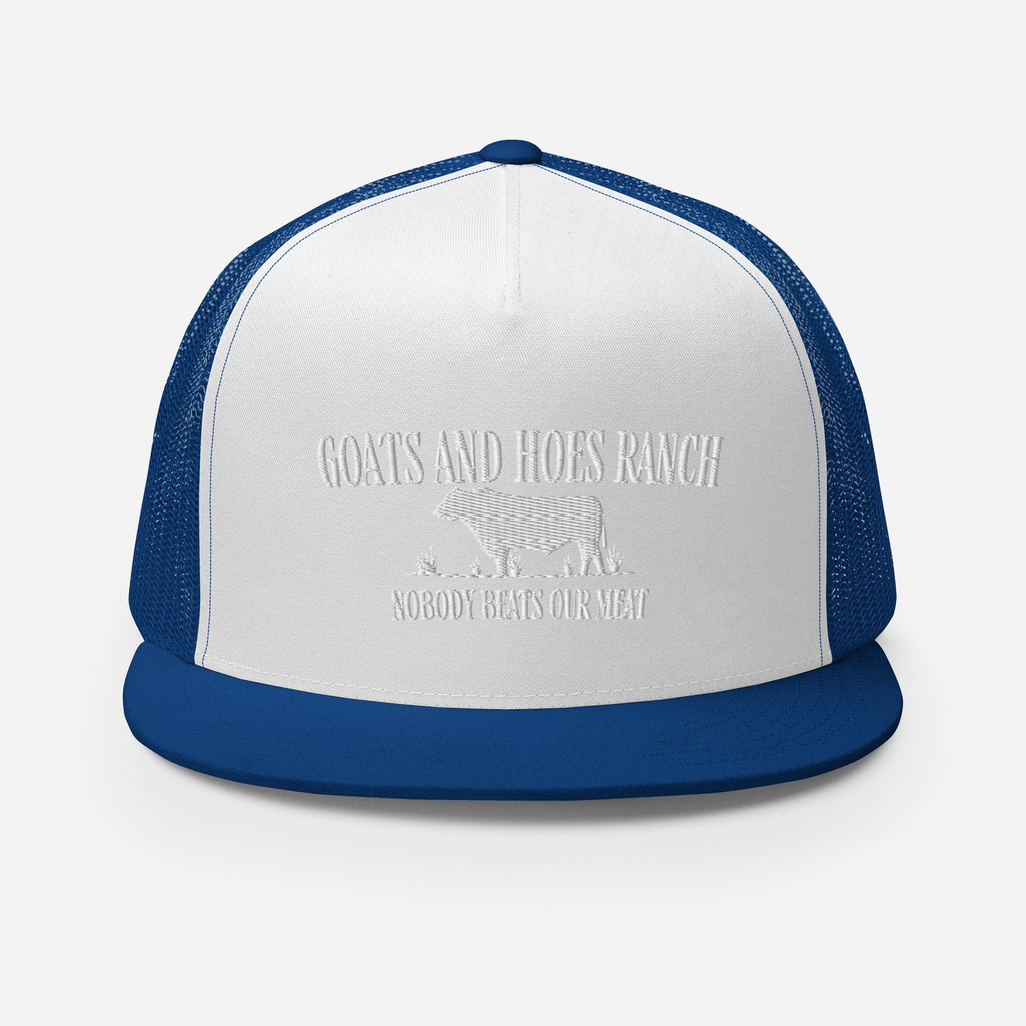 Funny Farming Goats & Hoes Ranch Trucker Cap "Nobody Beats our Meat"