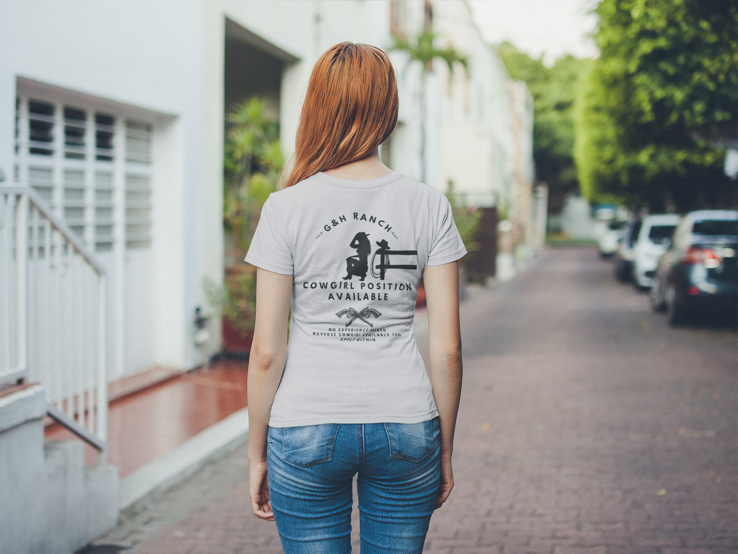 "Cowgirl Position" One Sided Unisex Softstyle T-Shirt - Printed on Back