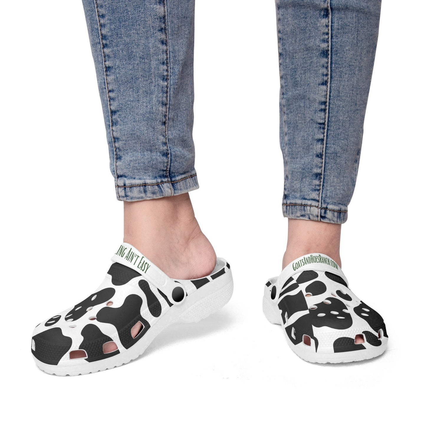 Cow Print Hoeing Ain't Easy Clogs