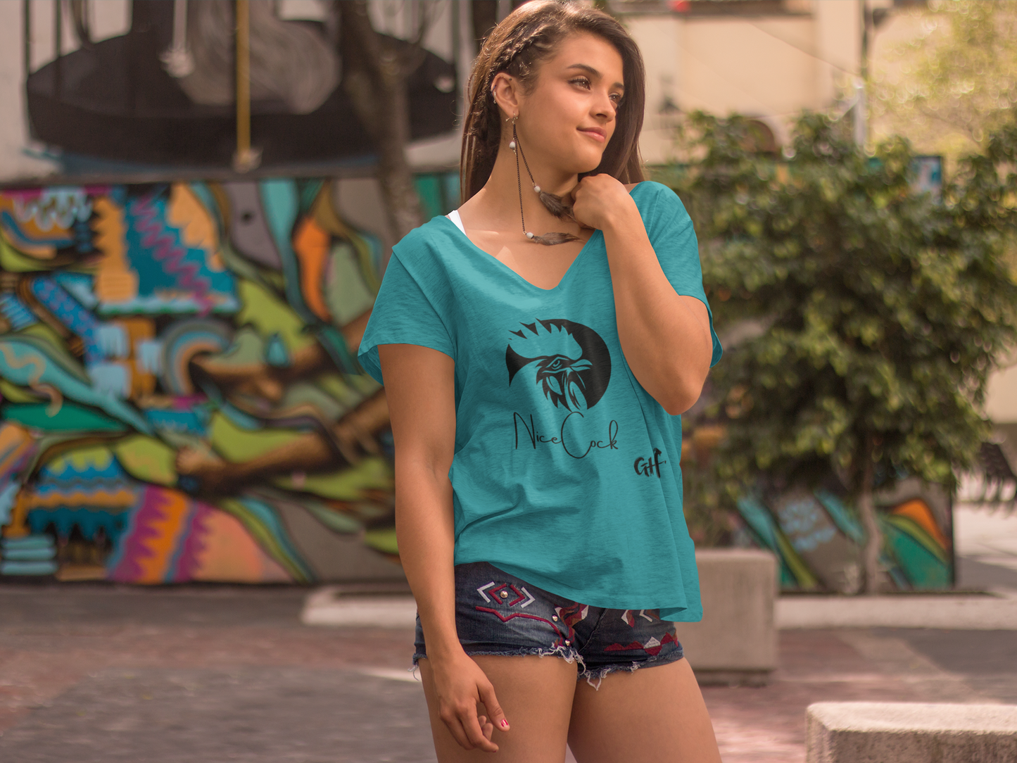 "Nice Cock" Rooster One Sided Unisex Softstyle T-Shirt - Printed on Front