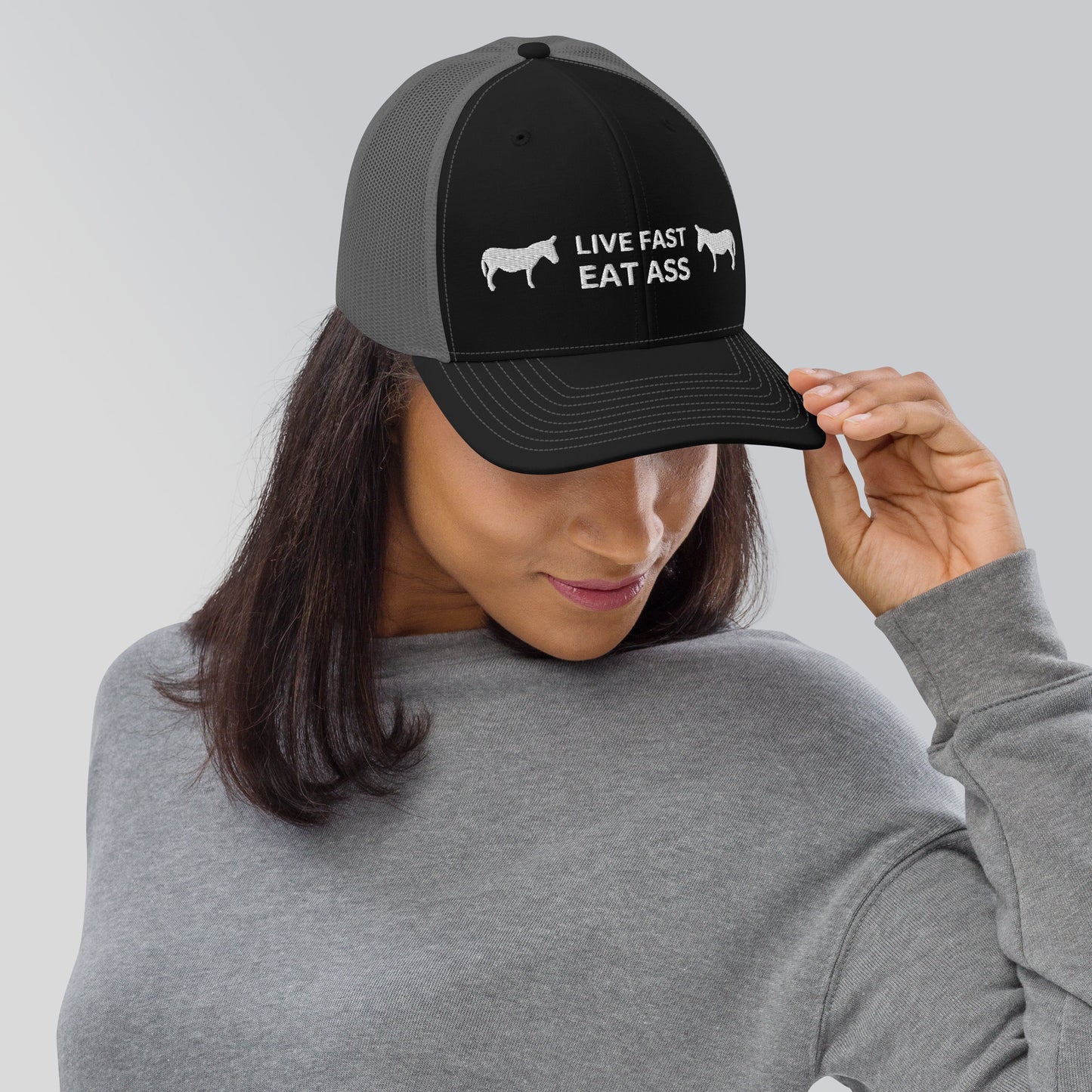 Funny Farming Trucker Cap Hat Live Fast Eat Ass Donkey