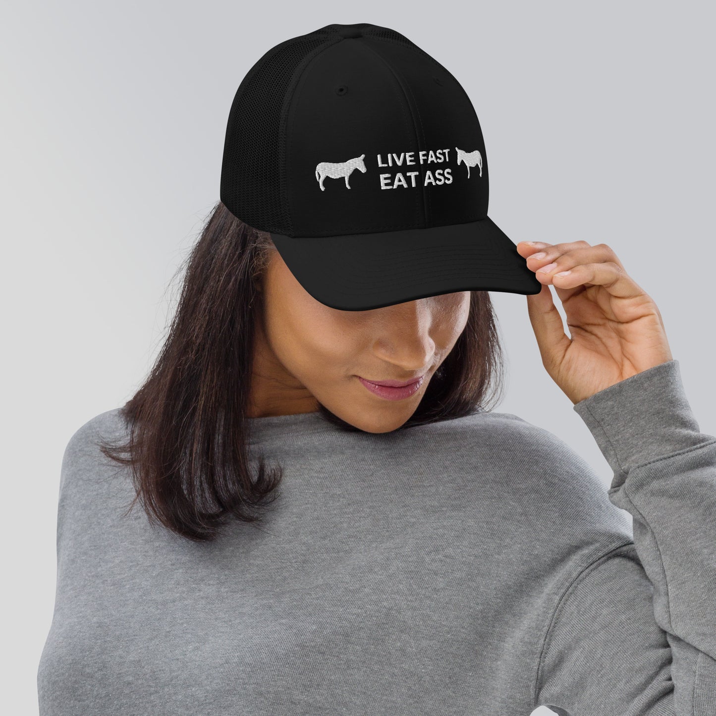 Funny Farming Trucker Cap Hat Live Fast Eat Ass Donkey