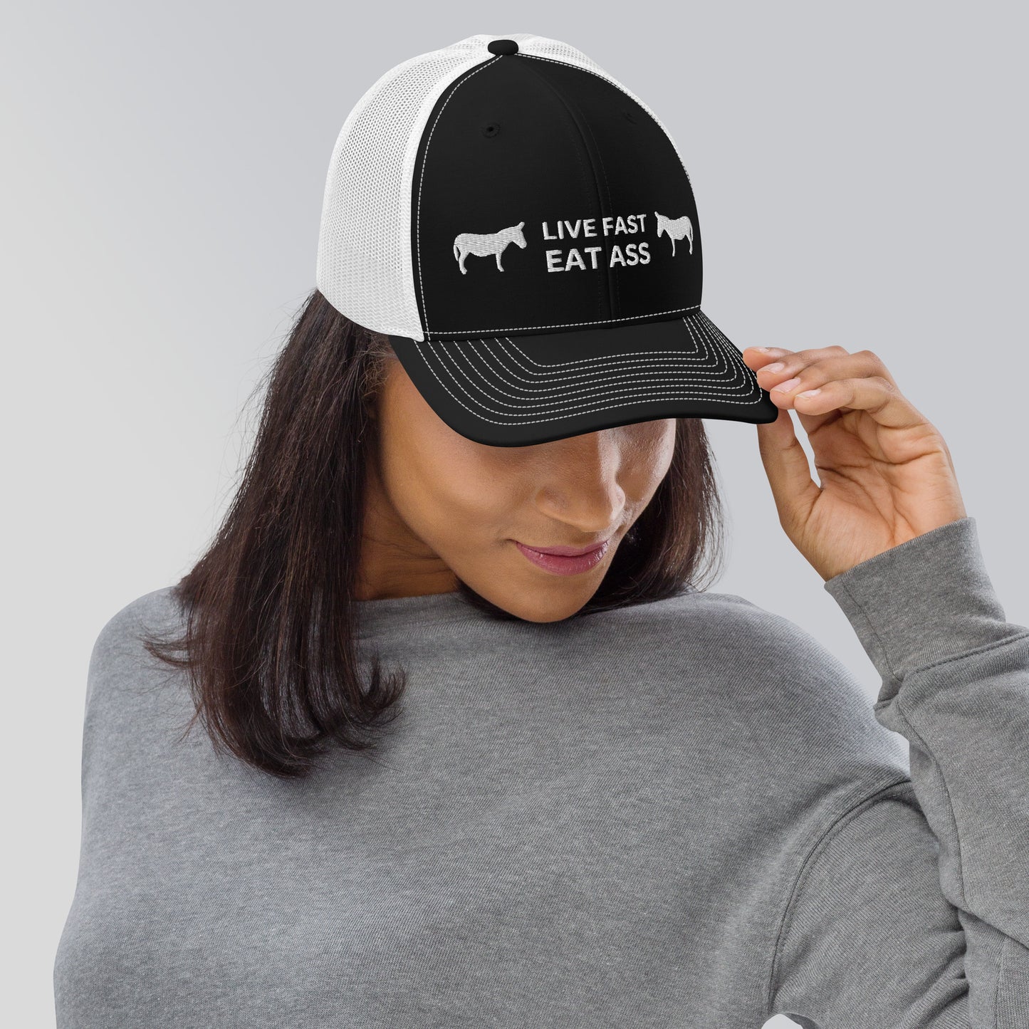 Funny Farming Trucker Cap Hat Live Fast Eat Ass Donkey