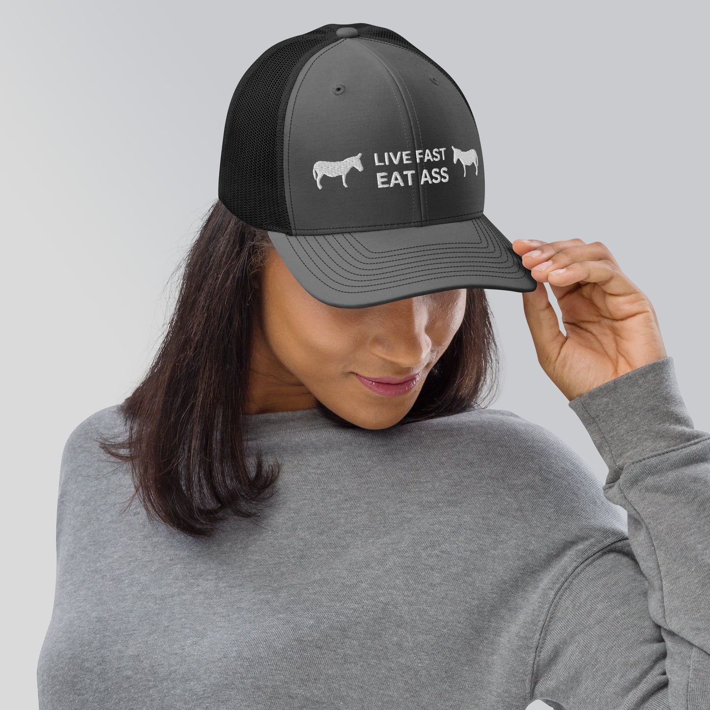 Funny Farming Trucker Cap Hat Live Fast Eat Ass Donkey