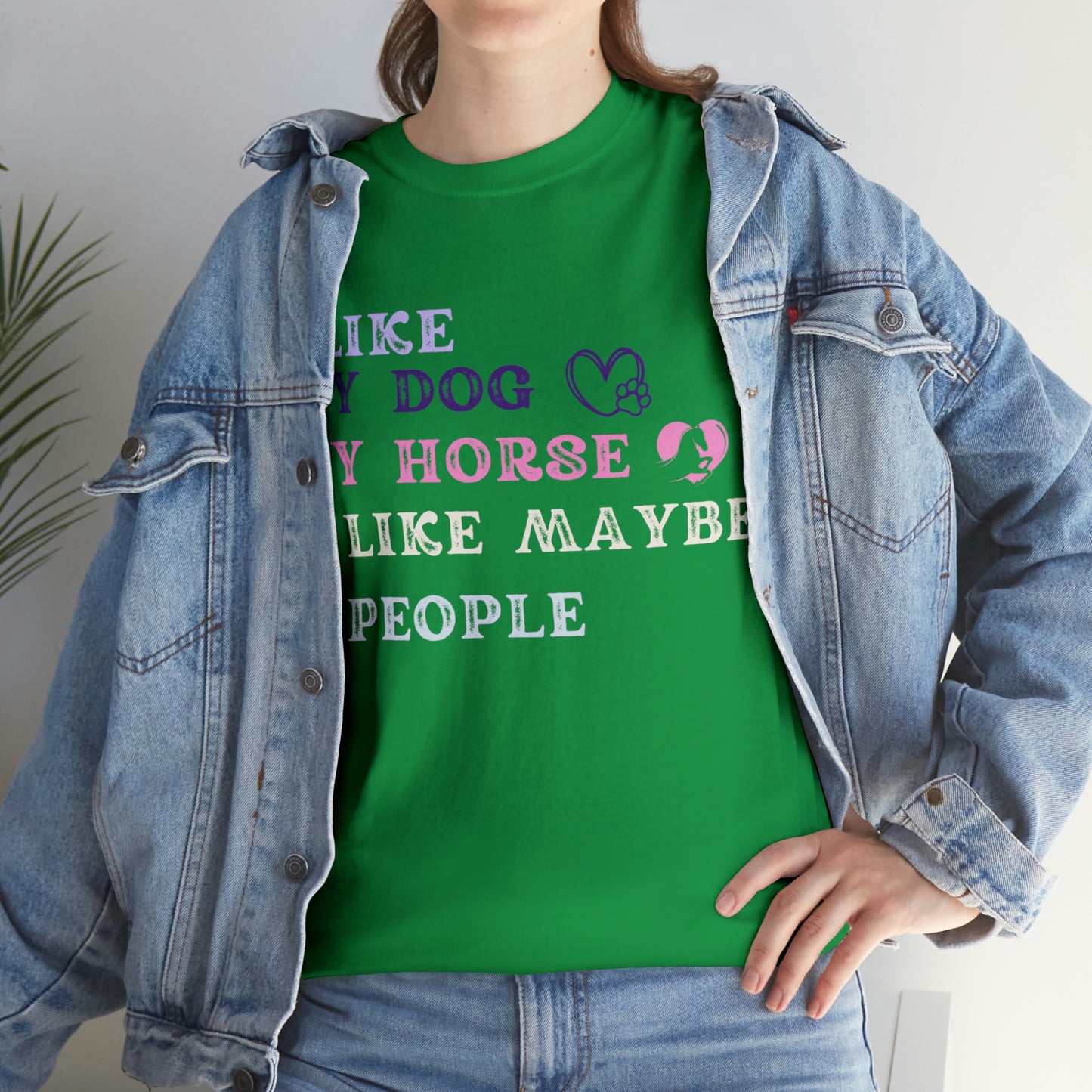 "Dog, Horse, 3 People" One Sided Unisex Heavy Cotton Tee (Printed on Front)