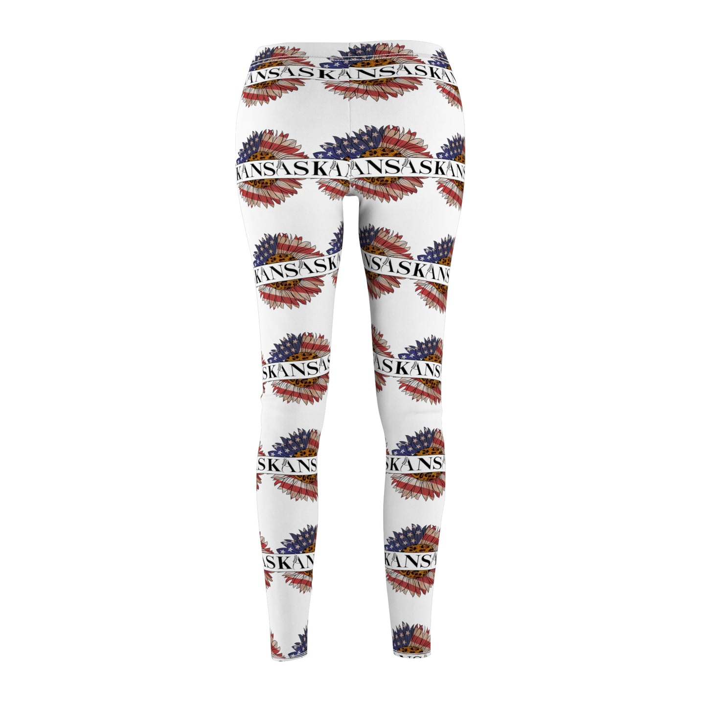 Kansas American Flag Colored Sunflower Women's Cut & Sew Casual Leggings (AOP)
