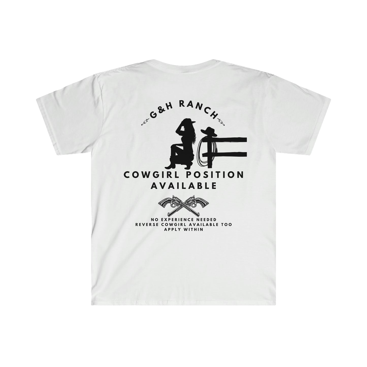 "Cowgirl Position" One Sided Unisex Softstyle T-Shirt - Printed on Back