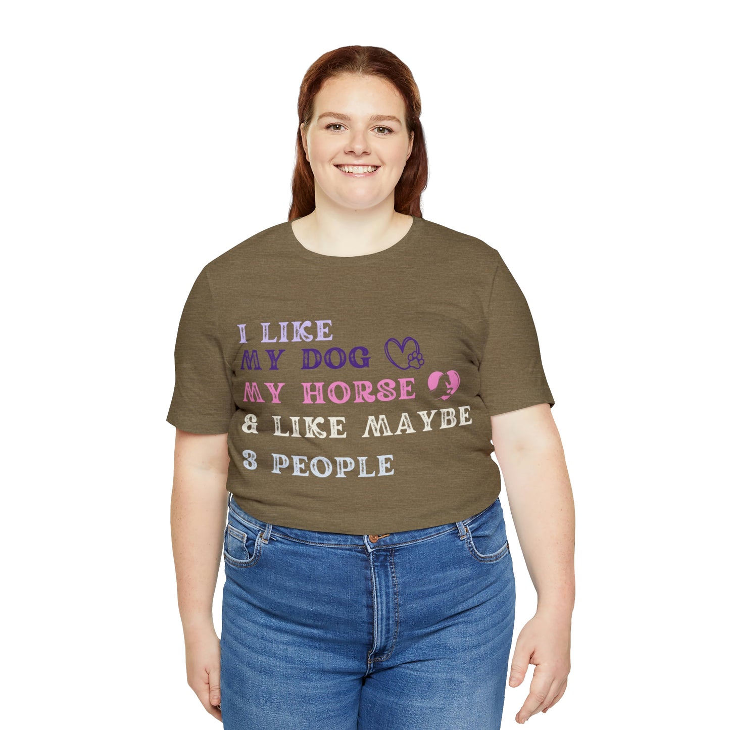 "Dog, Horse & 3 People" One Sided Unisex Jersey Short Sleeve Tee (Printed on Front)