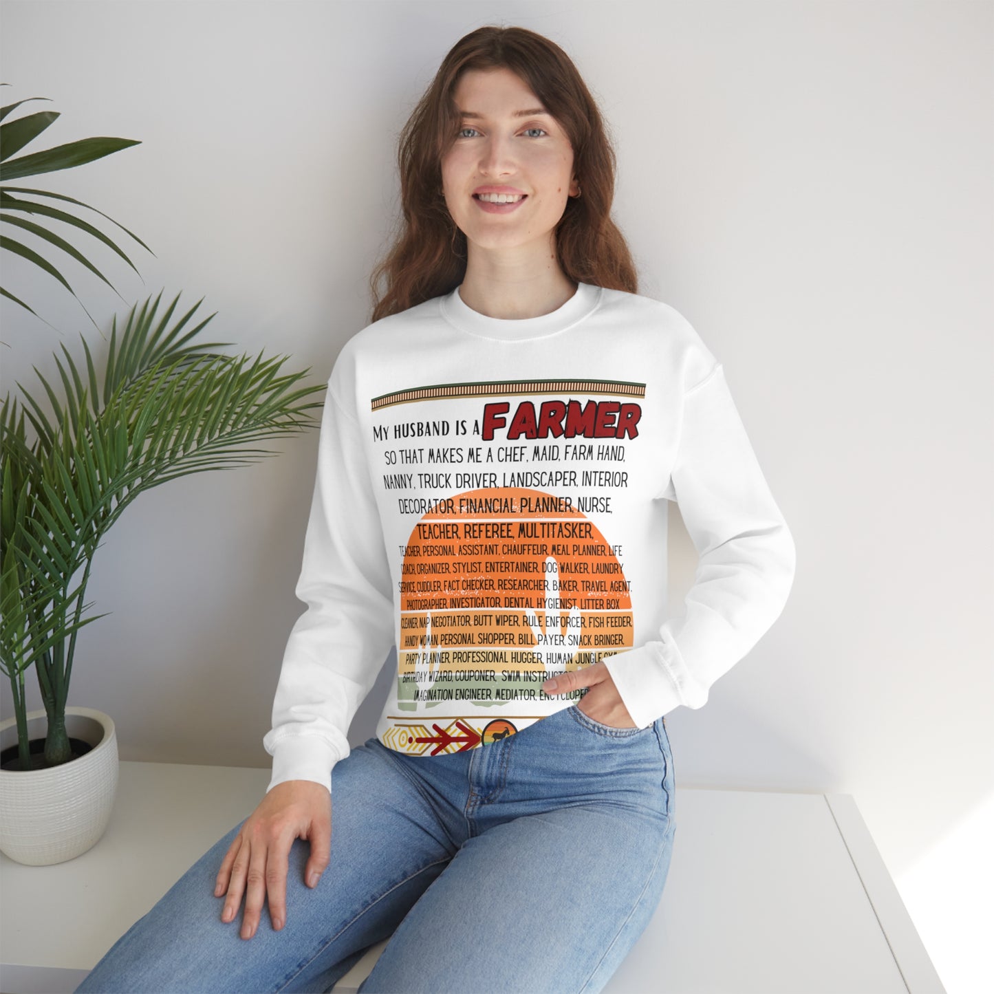Farmer's Wife (Black Lettering) One Sided Unisex Heavy Blend™ Crewneck Sweatshirt (Printed on Front)