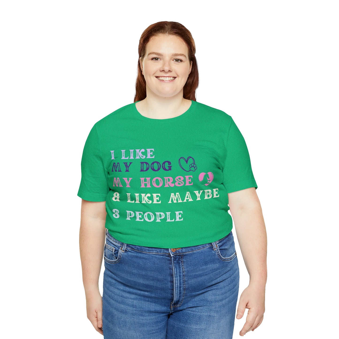 "Dog, Horse & 3 People" One Sided Unisex Jersey Short Sleeve Tee (Printed on Front)