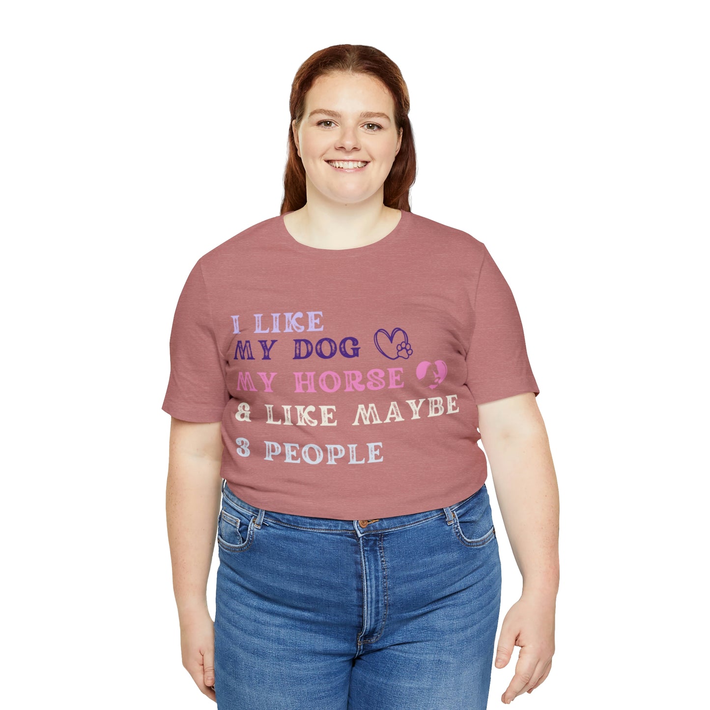 "Dog, Horse & 3 People" One Sided Unisex Jersey Short Sleeve Tee (Printed on Front)