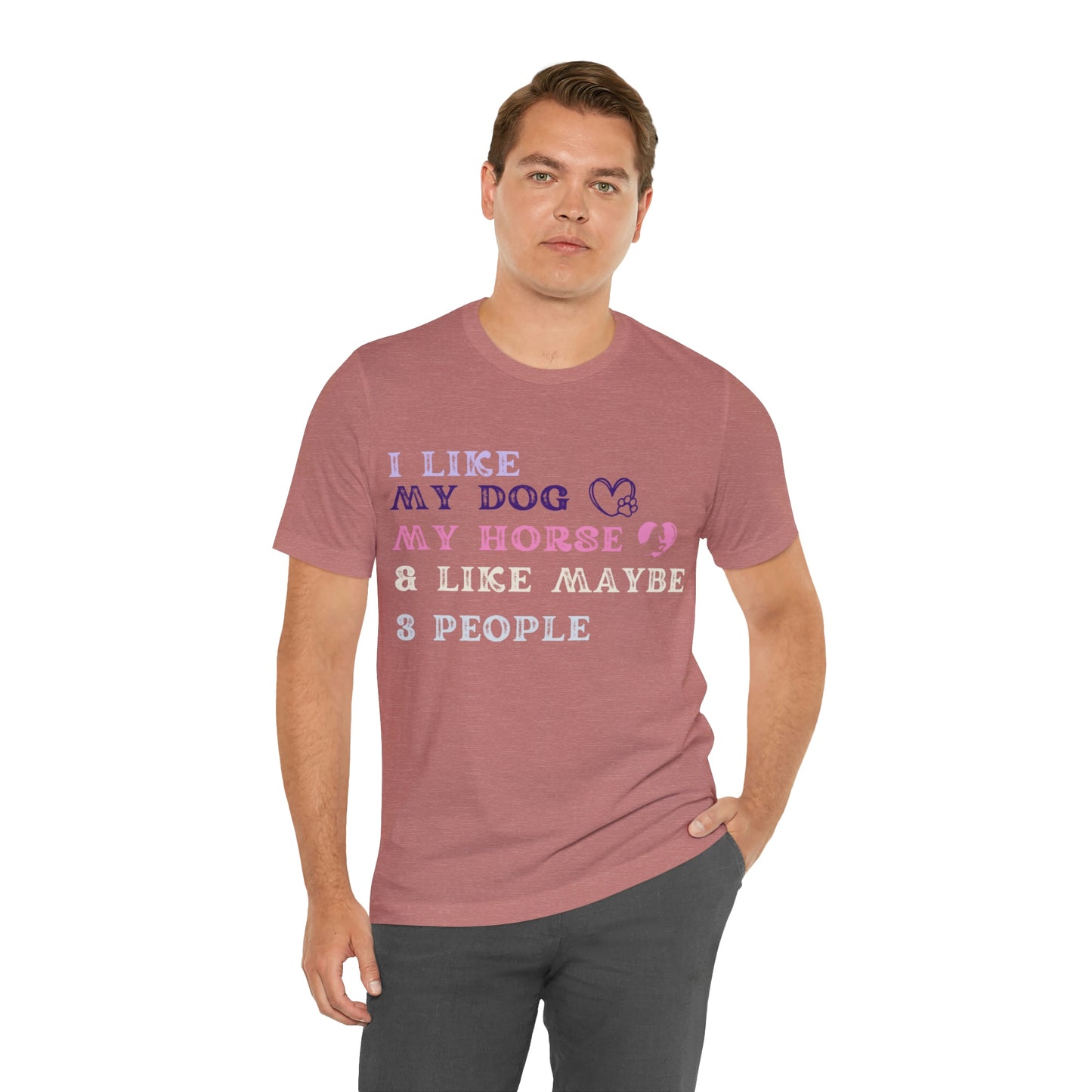 "Dog, Horse & 3 People" One Sided Unisex Jersey Short Sleeve Tee (Printed on Front)