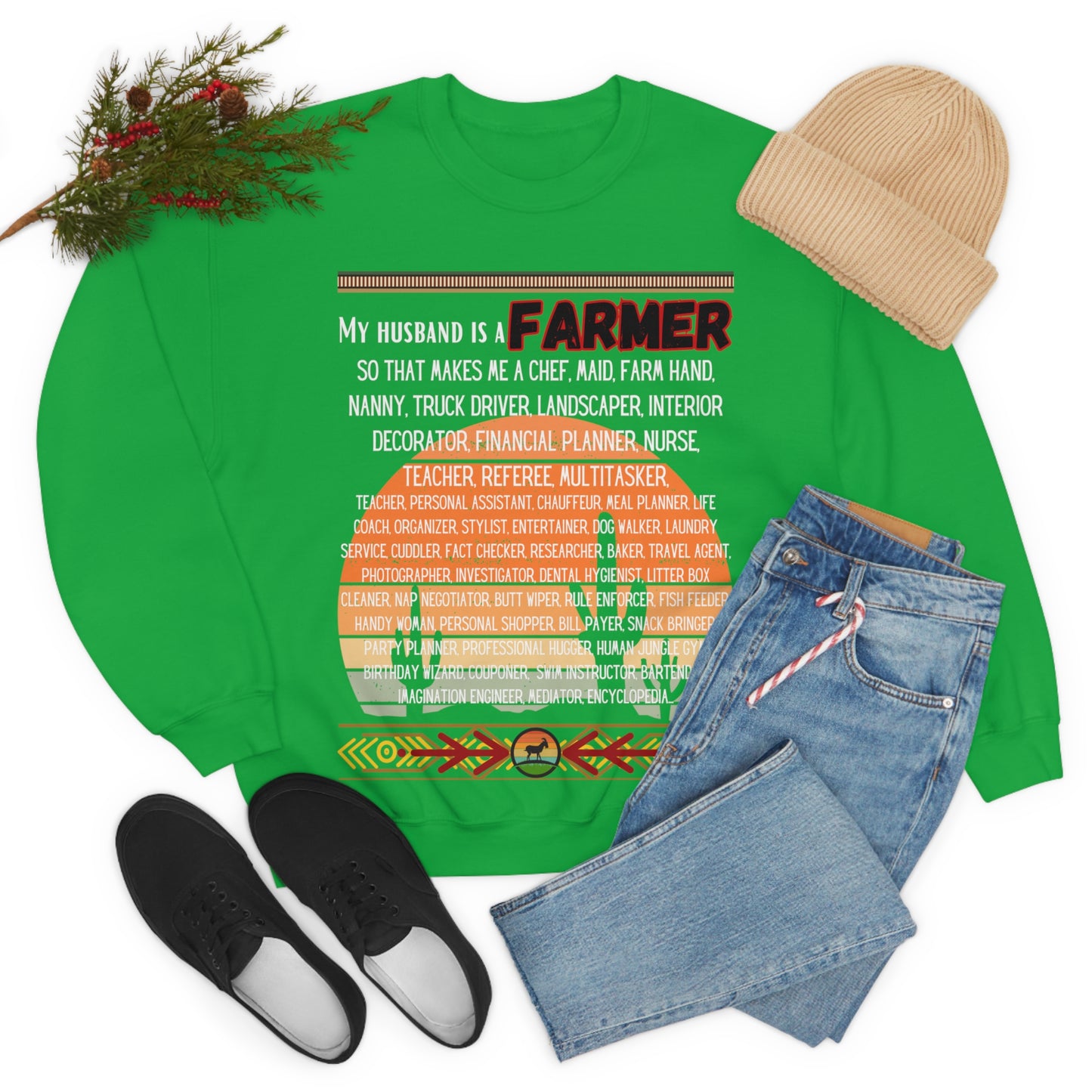 Farmer's Wife (White Lettering) One Sided Unisex Heavy Blend™ Crewneck Sweatshirt (Printed on Front)
