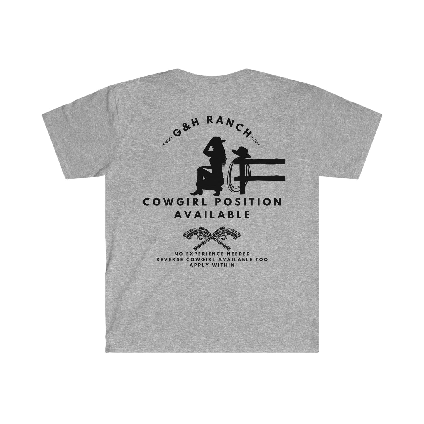 "Cowgirl Position" One Sided Unisex Softstyle T-Shirt - Printed on Back