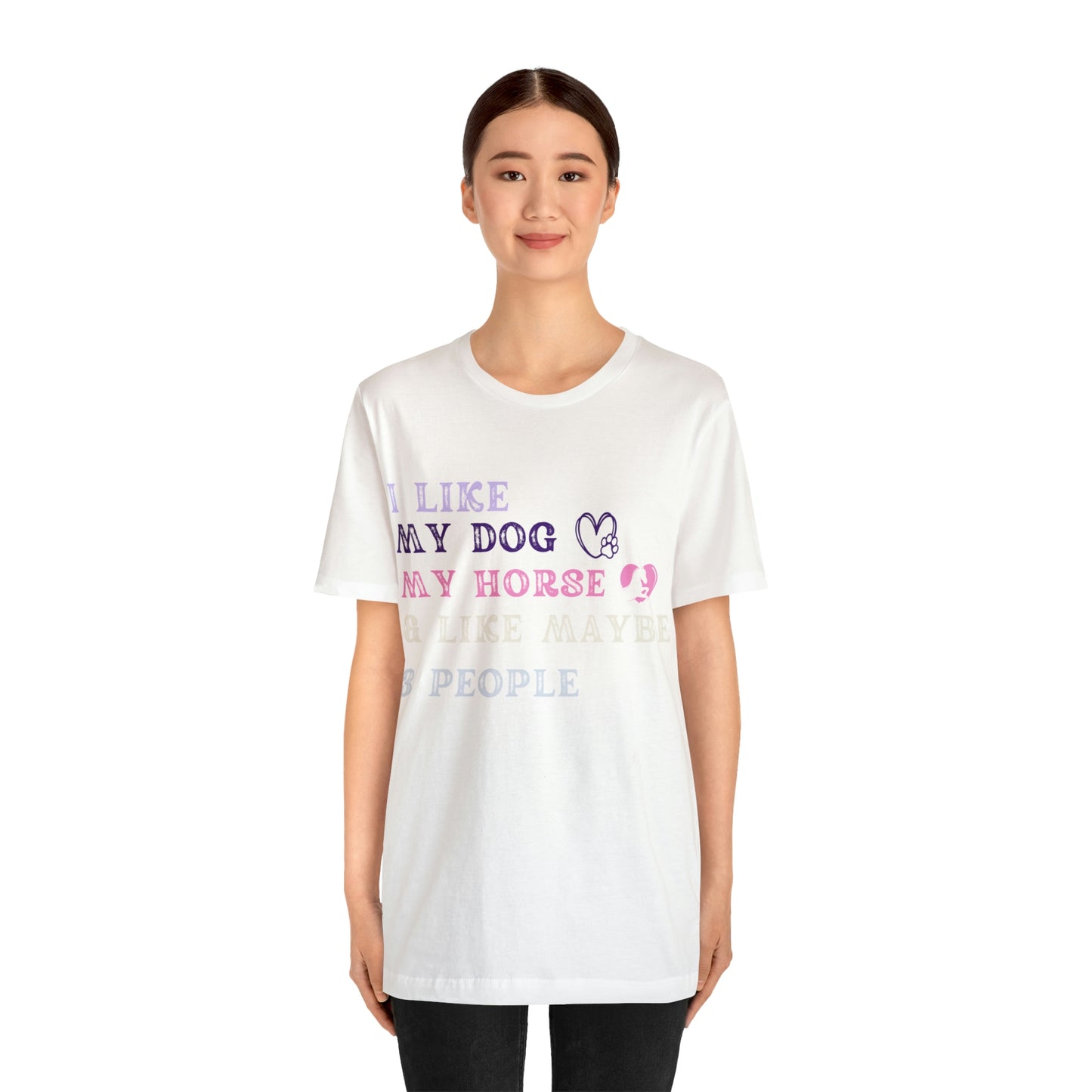 "Dog, Horse & 3 People" One Sided Unisex Jersey Short Sleeve Tee (Printed on Front)