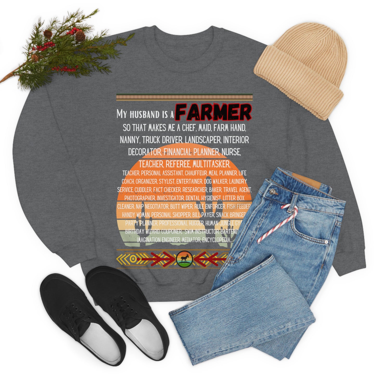 Farmer's Wife (White Lettering) One Sided Unisex Heavy Blend™ Crewneck Sweatshirt (Printed on Front)