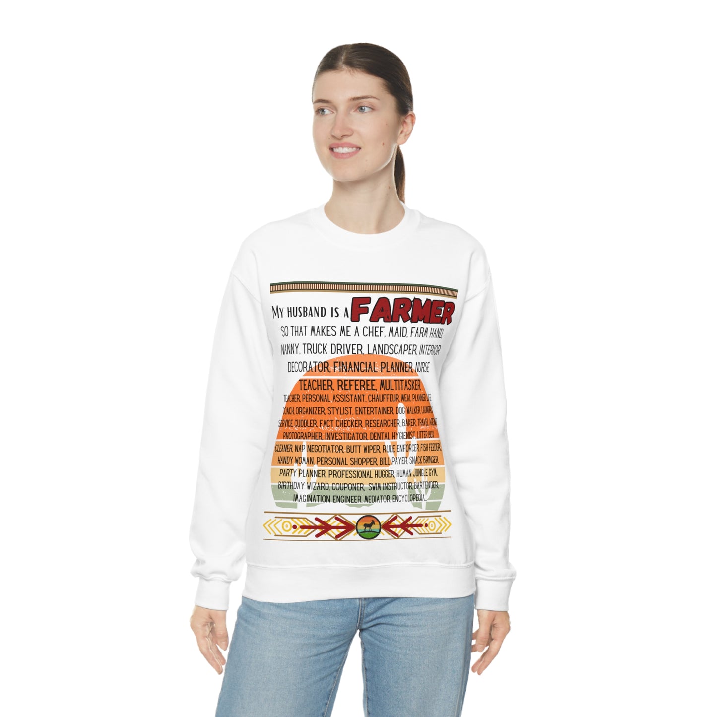 Farmer's Wife (Black Lettering) One Sided Unisex Heavy Blend™ Crewneck Sweatshirt (Printed on Front)