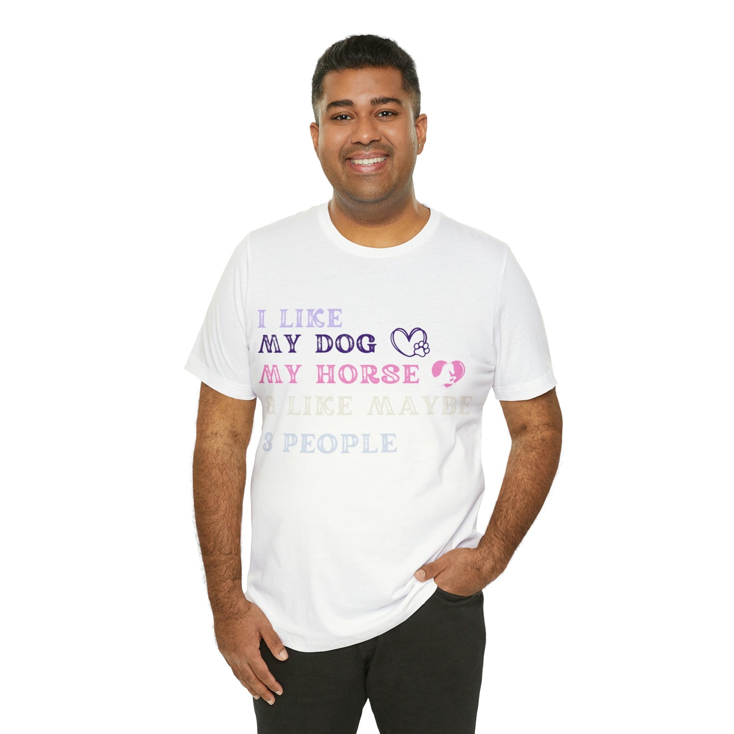 "Dog, Horse & 3 People" One Sided Unisex Jersey Short Sleeve Tee (Printed on Front)