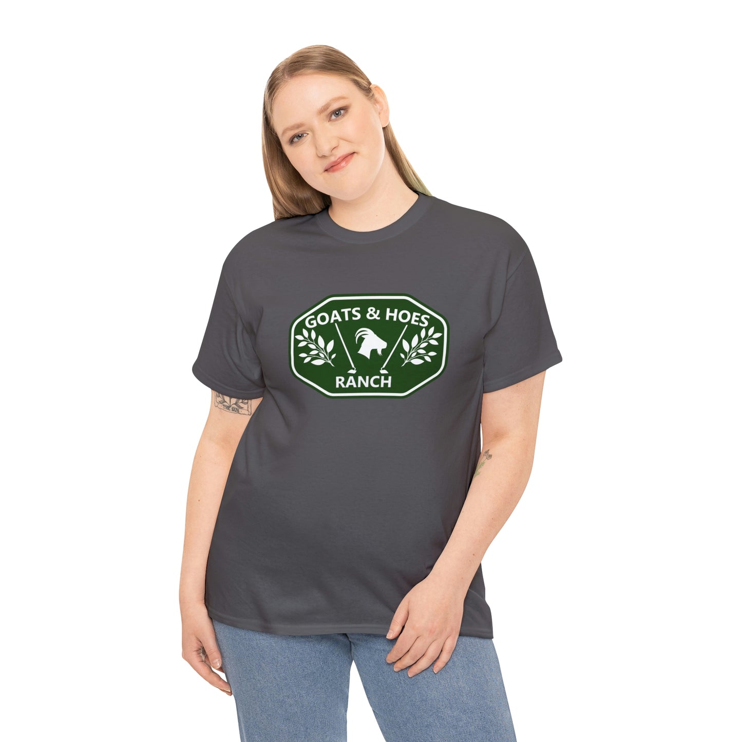 "Goats & Hoes Ranch" One Sided Unisex Heavy Cotton Tee - Printed on Front