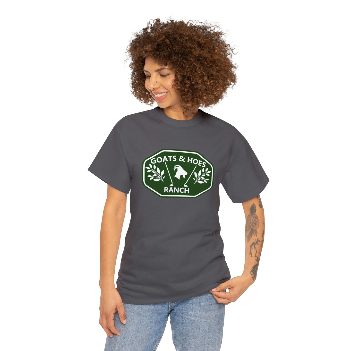 "Goats & Hoes Ranch" One Sided Unisex Heavy Cotton Tee - Printed on Front