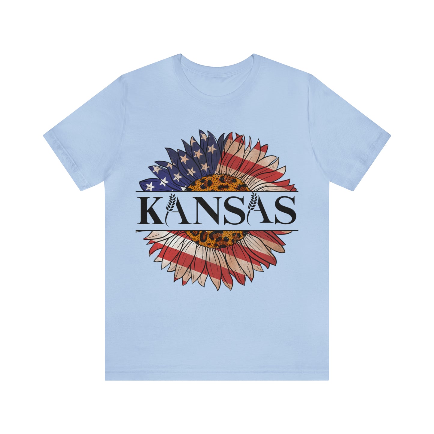 Kansas Sunflower American Colors One Sided Unisex Jersey Short Sleeve Tee (Printed on front)