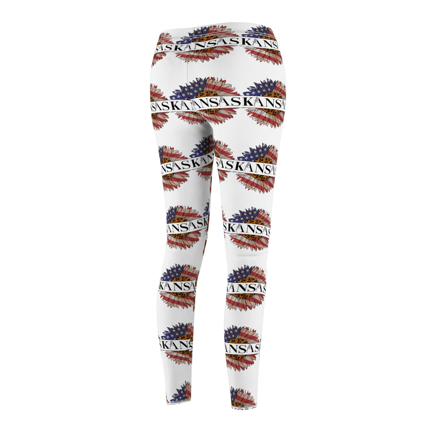 Kansas American Flag Colored Sunflower Women's Cut & Sew Casual Leggings (AOP)