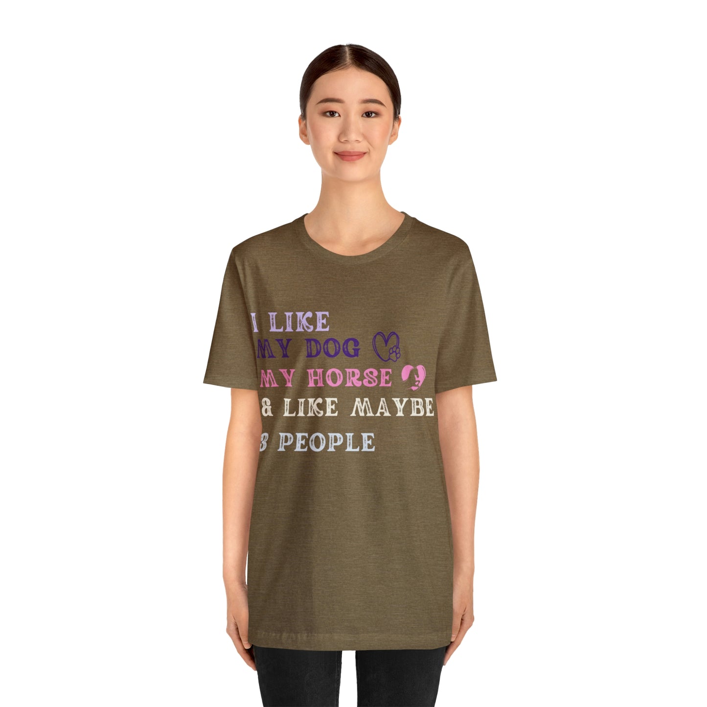 "Dog, Horse & 3 People" One Sided Unisex Jersey Short Sleeve Tee (Printed on Front)