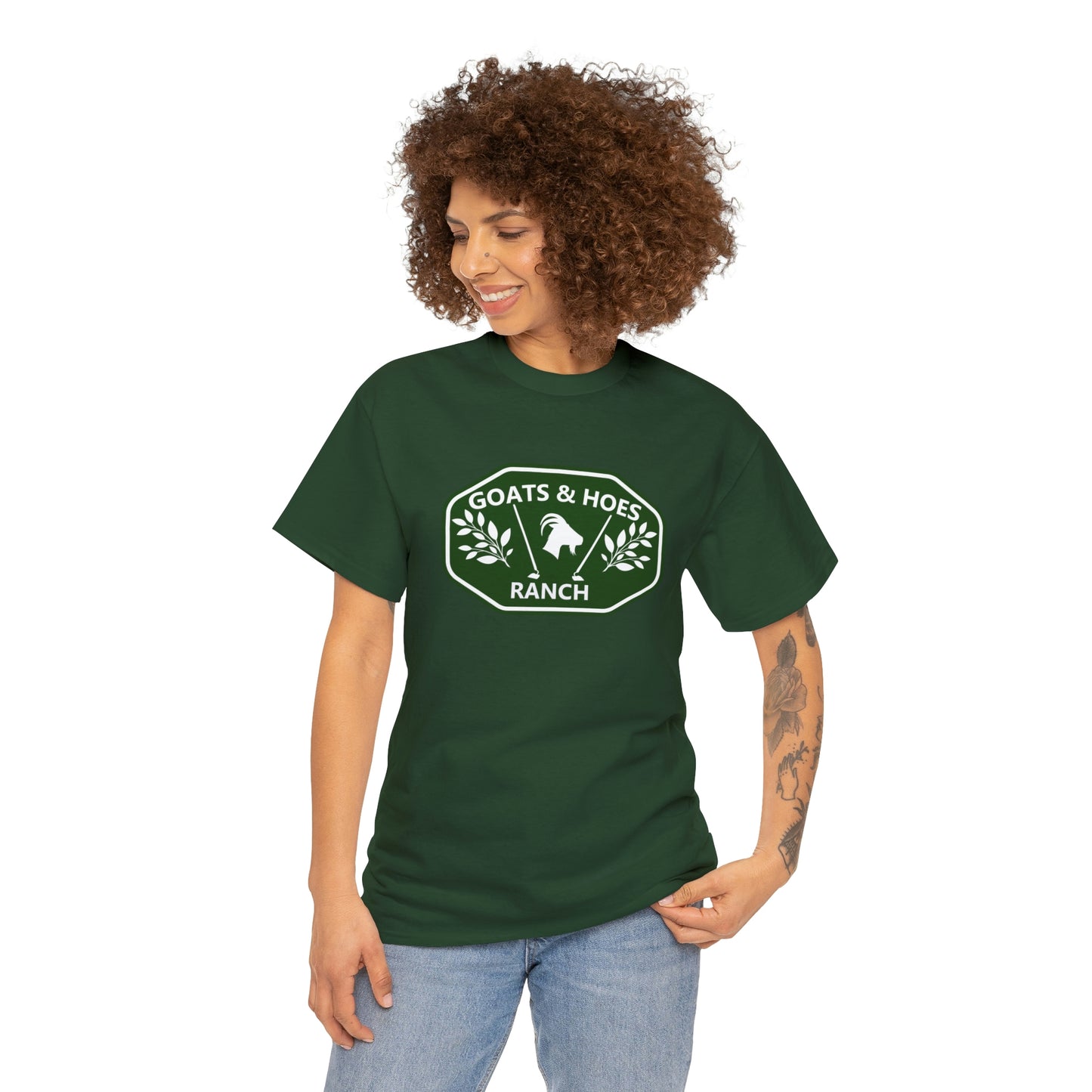 "Goats & Hoes Ranch" One Sided Unisex Heavy Cotton Tee - Printed on Front