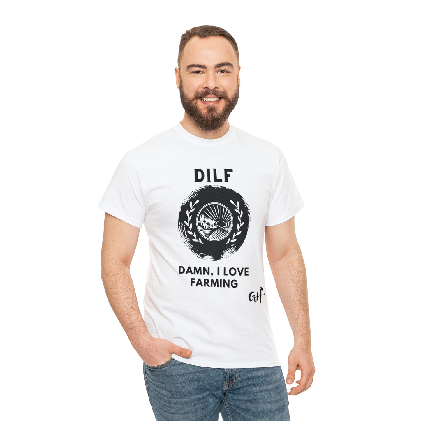 "DILF" One Sided Unisex Heavy Cotton Tee- Printed on Front
