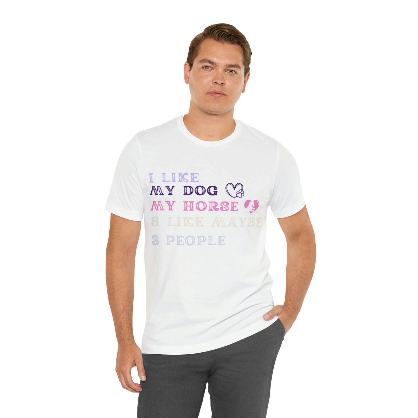 "Dog, Horse & 3 People" One Sided Unisex Jersey Short Sleeve Tee (Printed on Front)