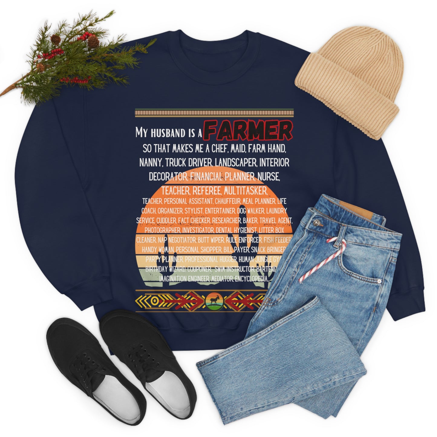 Farmer's Wife (White Lettering) One Sided Unisex Heavy Blend™ Crewneck Sweatshirt (Printed on Front)