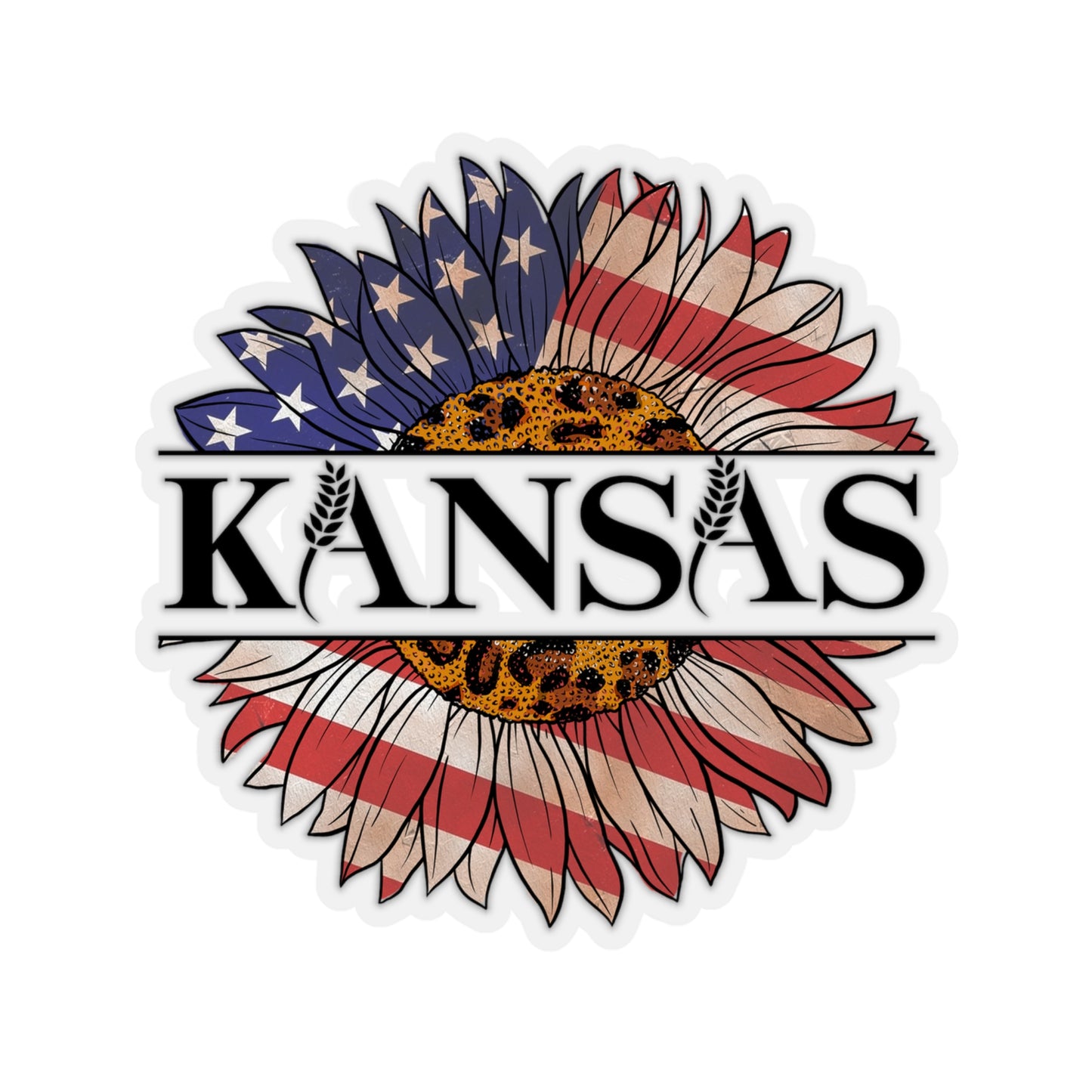 Kansas American Flag Colored Sunflower Kiss-Cut Stickers