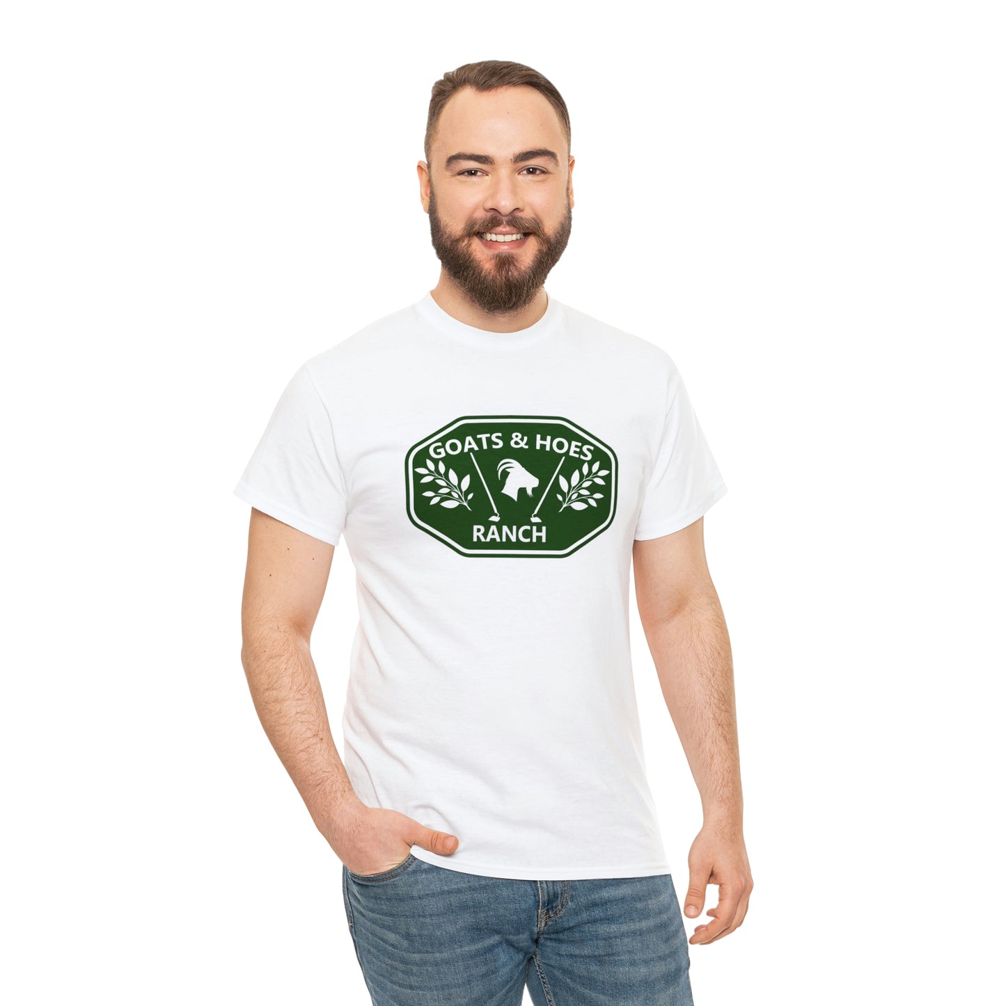 "Goats & Hoes Ranch" One Sided Unisex Heavy Cotton Tee - Printed on Front
