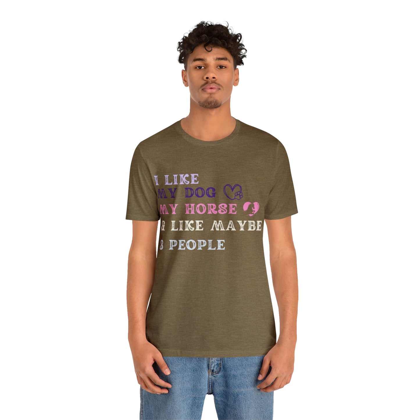 "Dog, Horse & 3 People" One Sided Unisex Jersey Short Sleeve Tee (Printed on Front)