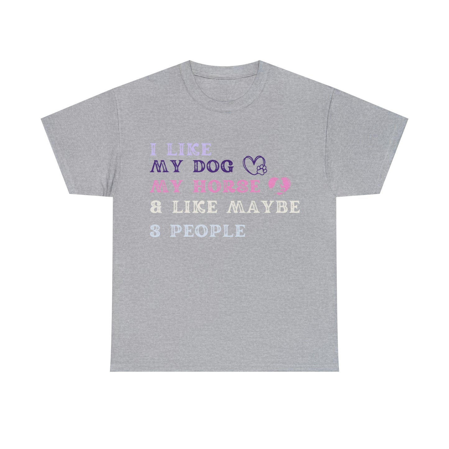 "Dog, Horse, 3 People" One Sided Unisex Heavy Cotton Tee (Printed on Front)