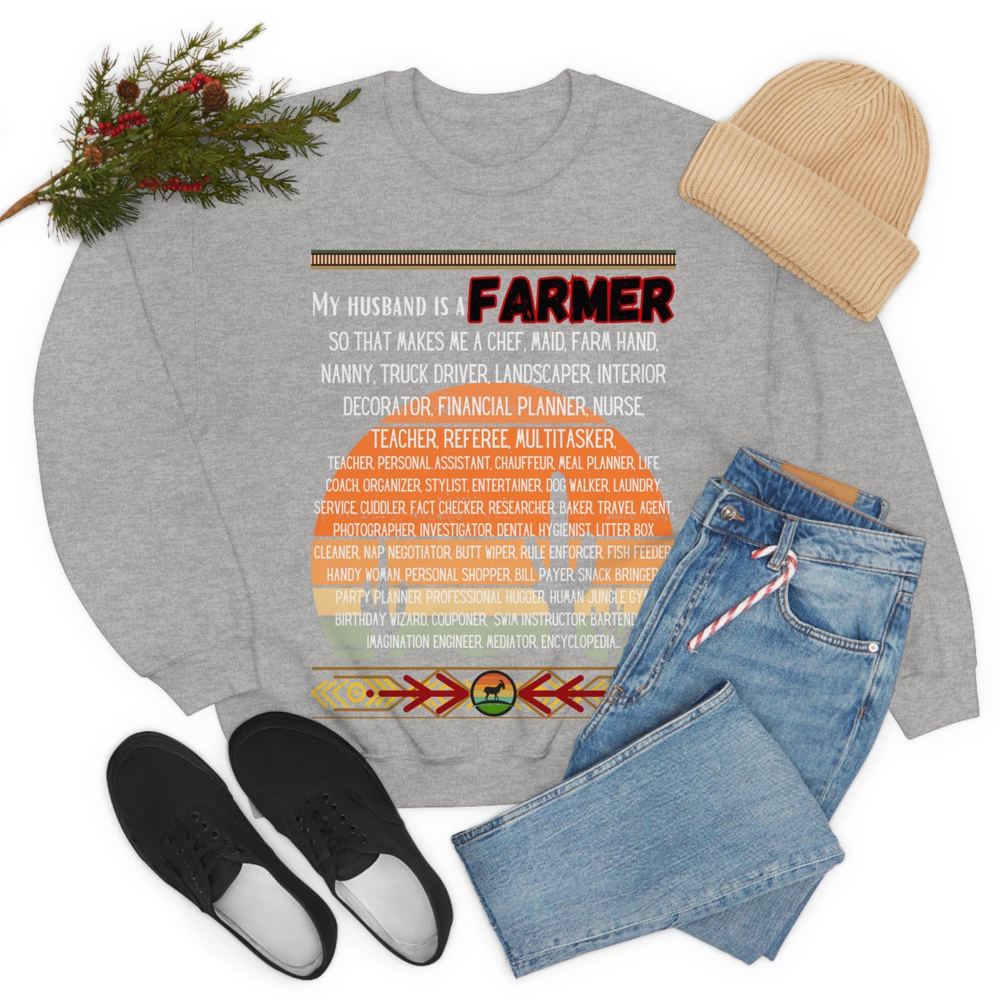 Farmer's Wife (White Lettering) One Sided Unisex Heavy Blend™ Crewneck Sweatshirt (Printed on Front)