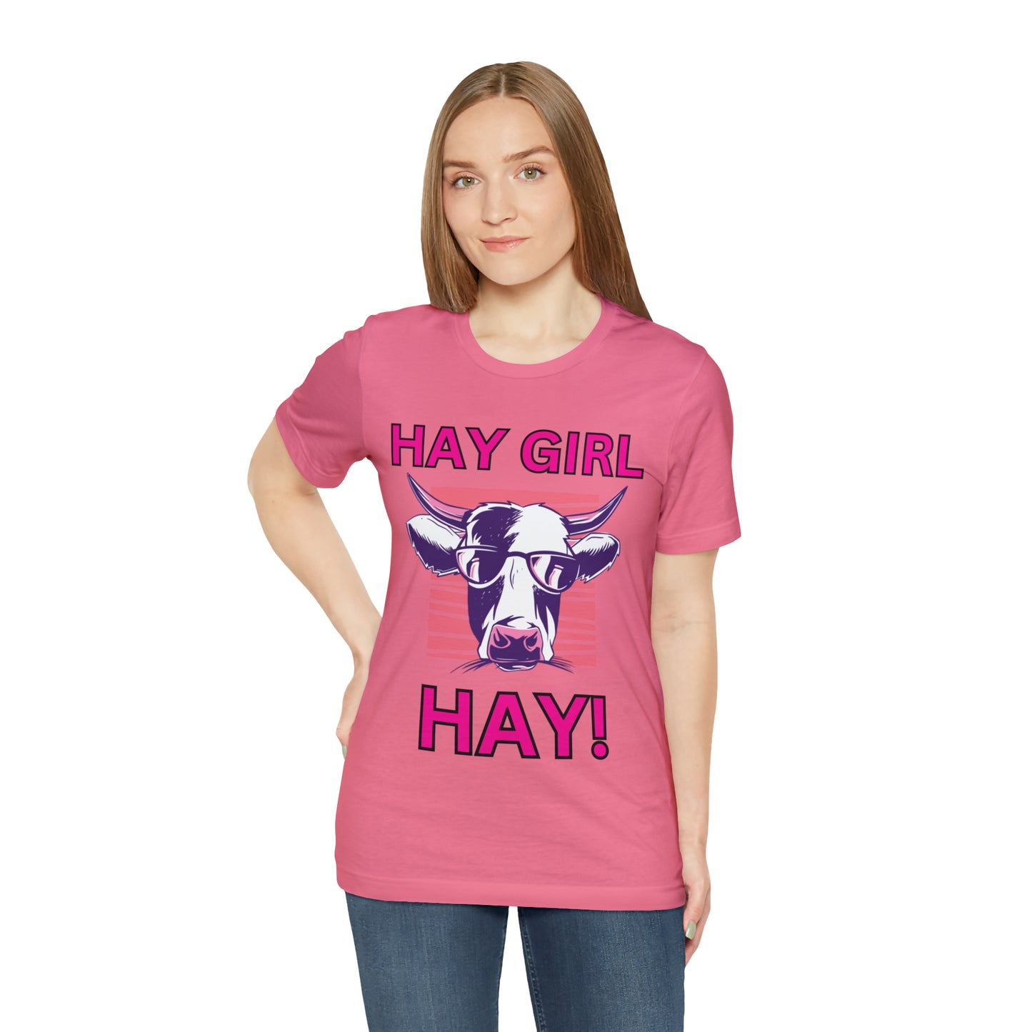 Hay Girl Hay Cow One Sided Unisex Jersey Short Sleeve Tee (Printed on Front)