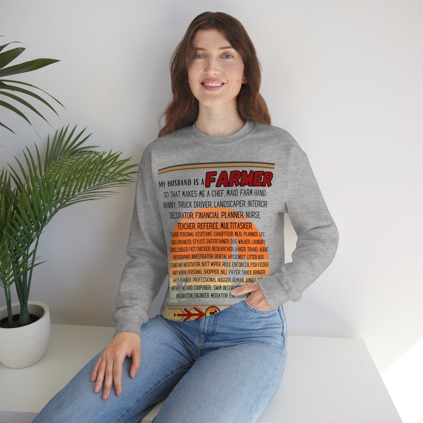 Farmer's Wife (Black Lettering) One Sided Unisex Heavy Blend™ Crewneck Sweatshirt (Printed on Front)