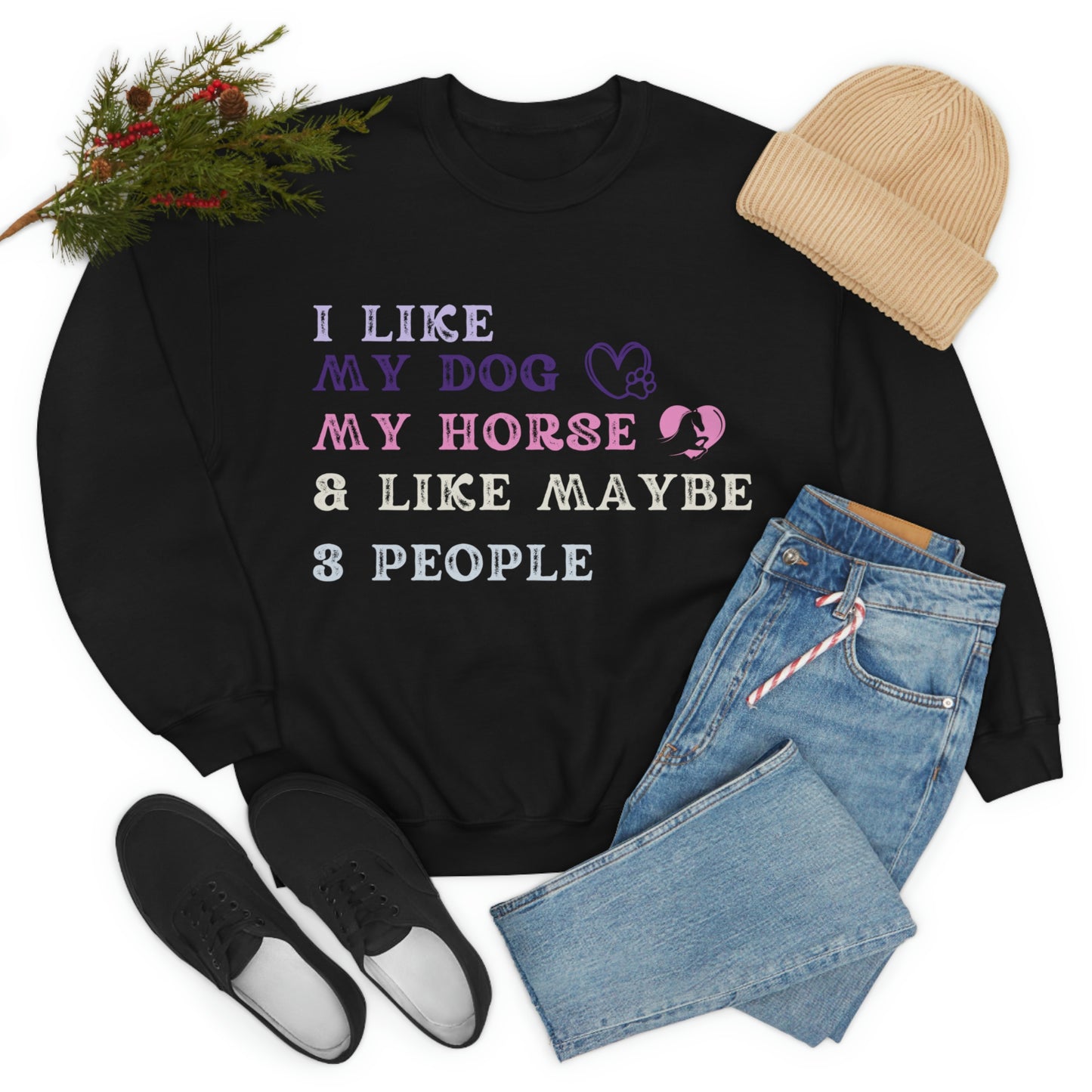 "Dog, Horse & 3 People" One Sided Unisex Heavy Blend™ Crewneck Sweatshirt (Printed on Front)