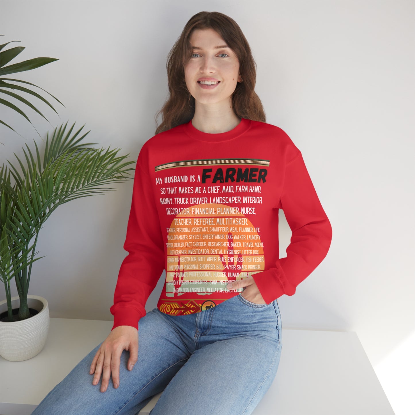 Farmer's Wife (White Lettering) One Sided Unisex Heavy Blend™ Crewneck Sweatshirt (Printed on Front)