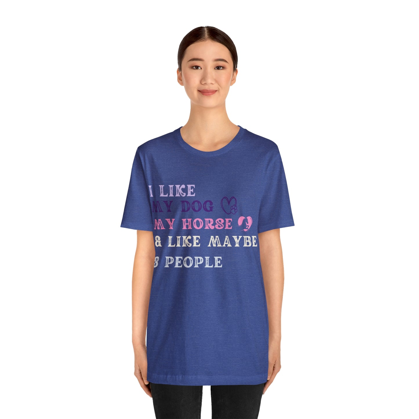 "Dog, Horse & 3 People" One Sided Unisex Jersey Short Sleeve Tee (Printed on Front)