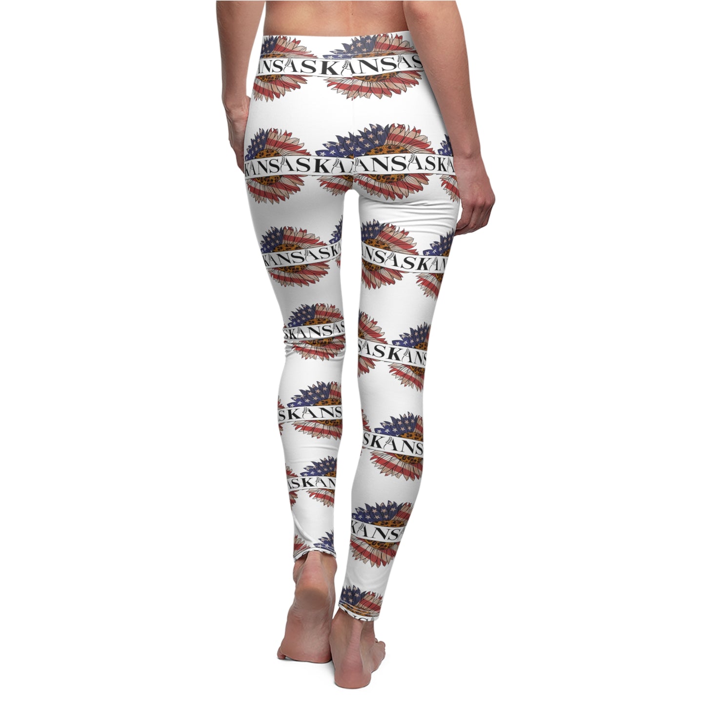 Kansas American Flag Colored Sunflower Women's Cut & Sew Casual Leggings (AOP)