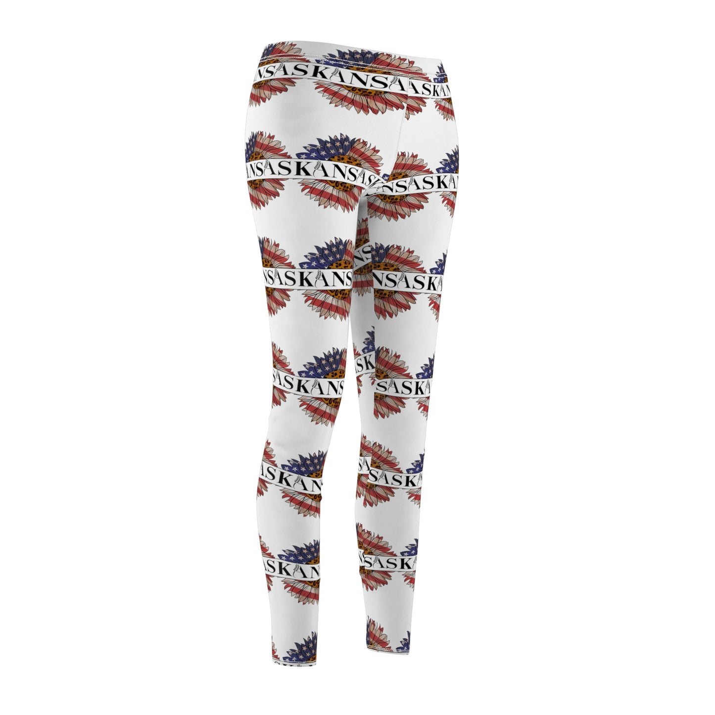 Kansas American Flag Colored Sunflower Women's Cut & Sew Casual Leggings (AOP)
