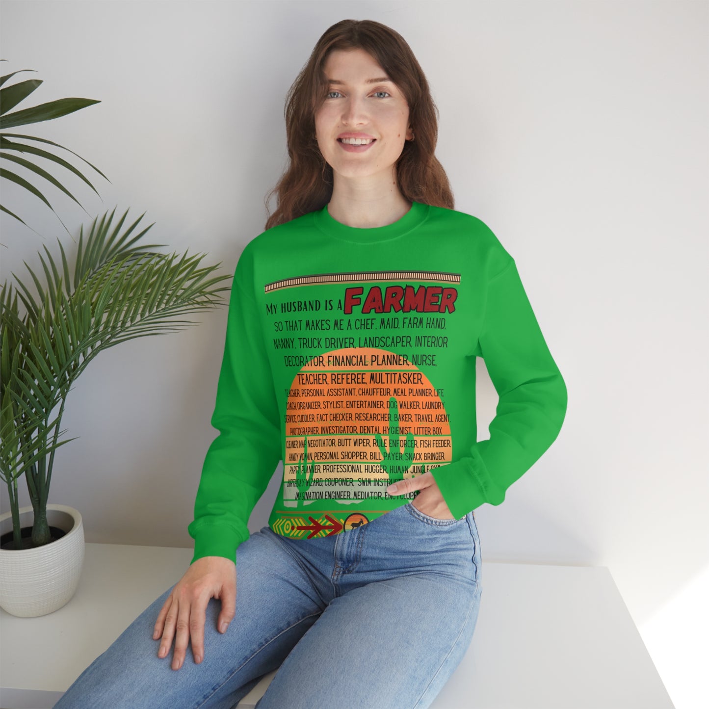 Farmer's Wife (Black Lettering) One Sided Unisex Heavy Blend™ Crewneck Sweatshirt (Printed on Front)