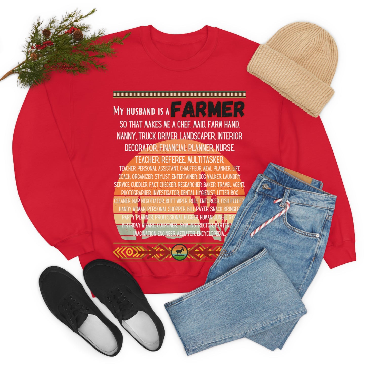 Farmer's Wife (White Lettering) One Sided Unisex Heavy Blend™ Crewneck Sweatshirt (Printed on Front)