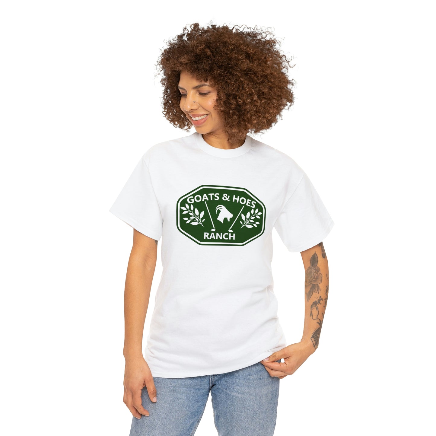 "Goats & Hoes Ranch" One Sided Unisex Heavy Cotton Tee - Printed on Front