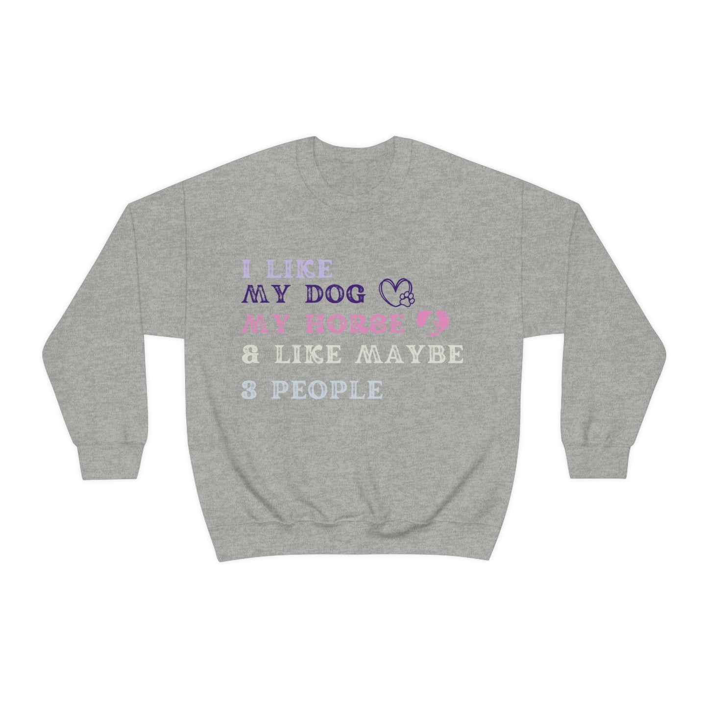 "Dog, Horse & 3 People" One Sided Unisex Heavy Blend™ Crewneck Sweatshirt (Printed on Front)